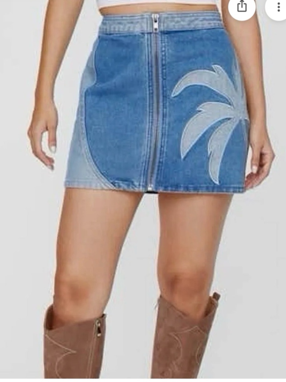 Nasty Gal Blue Two-Tone Denim Mini Skirt with Palm Detail